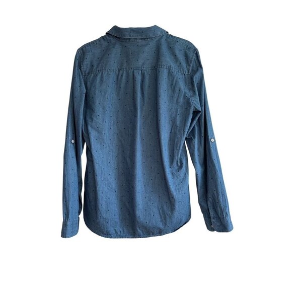 Talbots Women's Blue Polka Dot Cotton Button-Down Roll-Tab Sleeve Shirt Medium - Picture 3 of 5